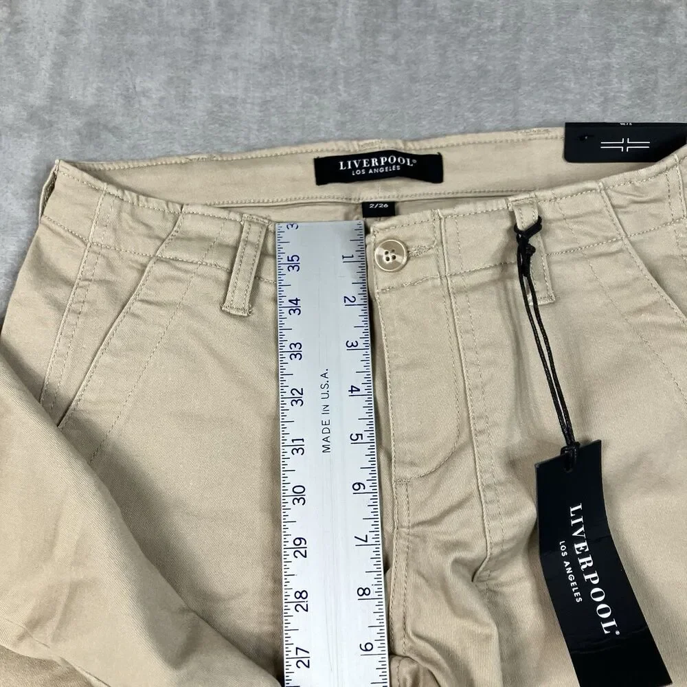 Liverpool Utility Pants Womens 2/26 Khaki Cotton Cropped Outdoors Granola Girl
